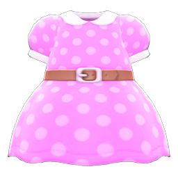 Animal Crossing Items Belted Dotted Dress Pink