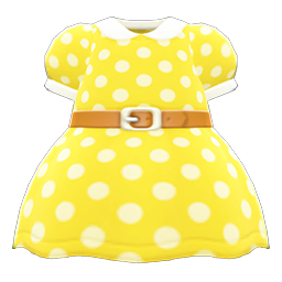 Animal Crossing Items Belted Dotted Dress Yellow