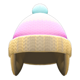 Knit Cap With Earflaps Beige